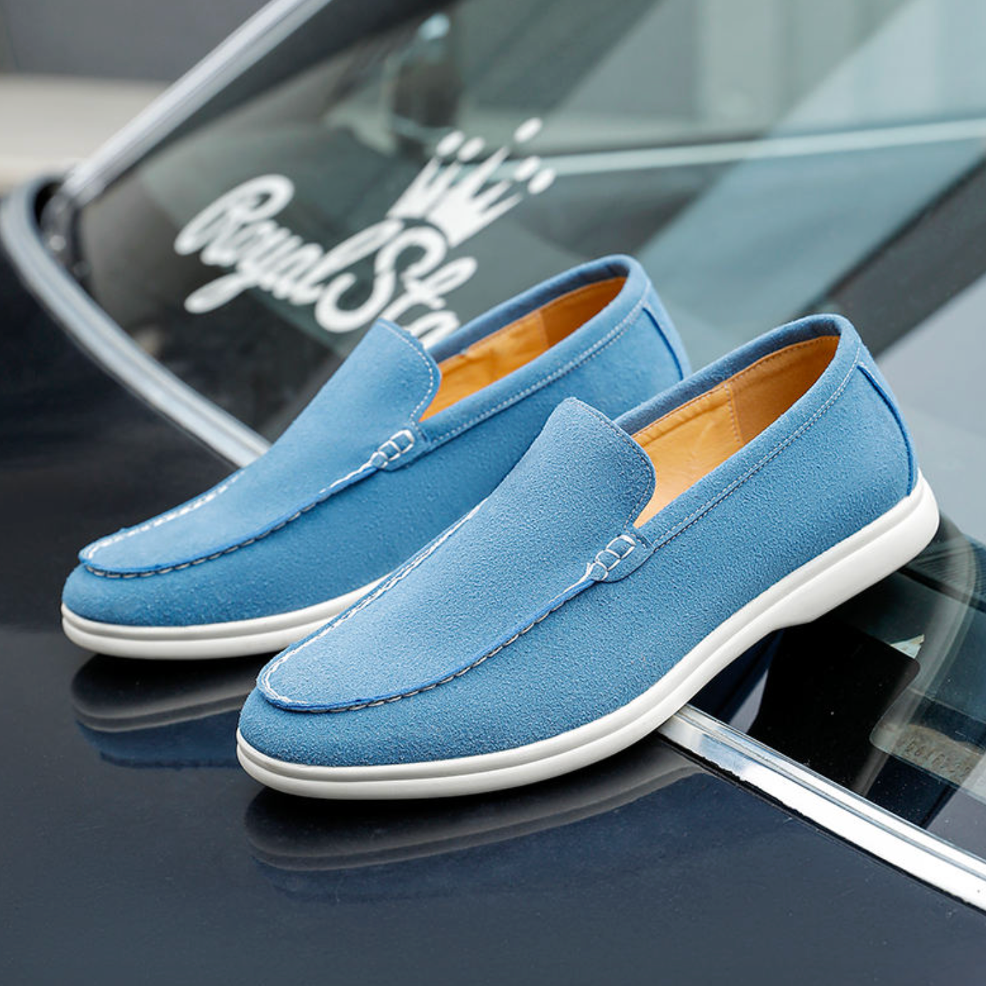 Men’s Genuine Suede Leather Loafers – Casual Office Boat Shoes with Custom Services