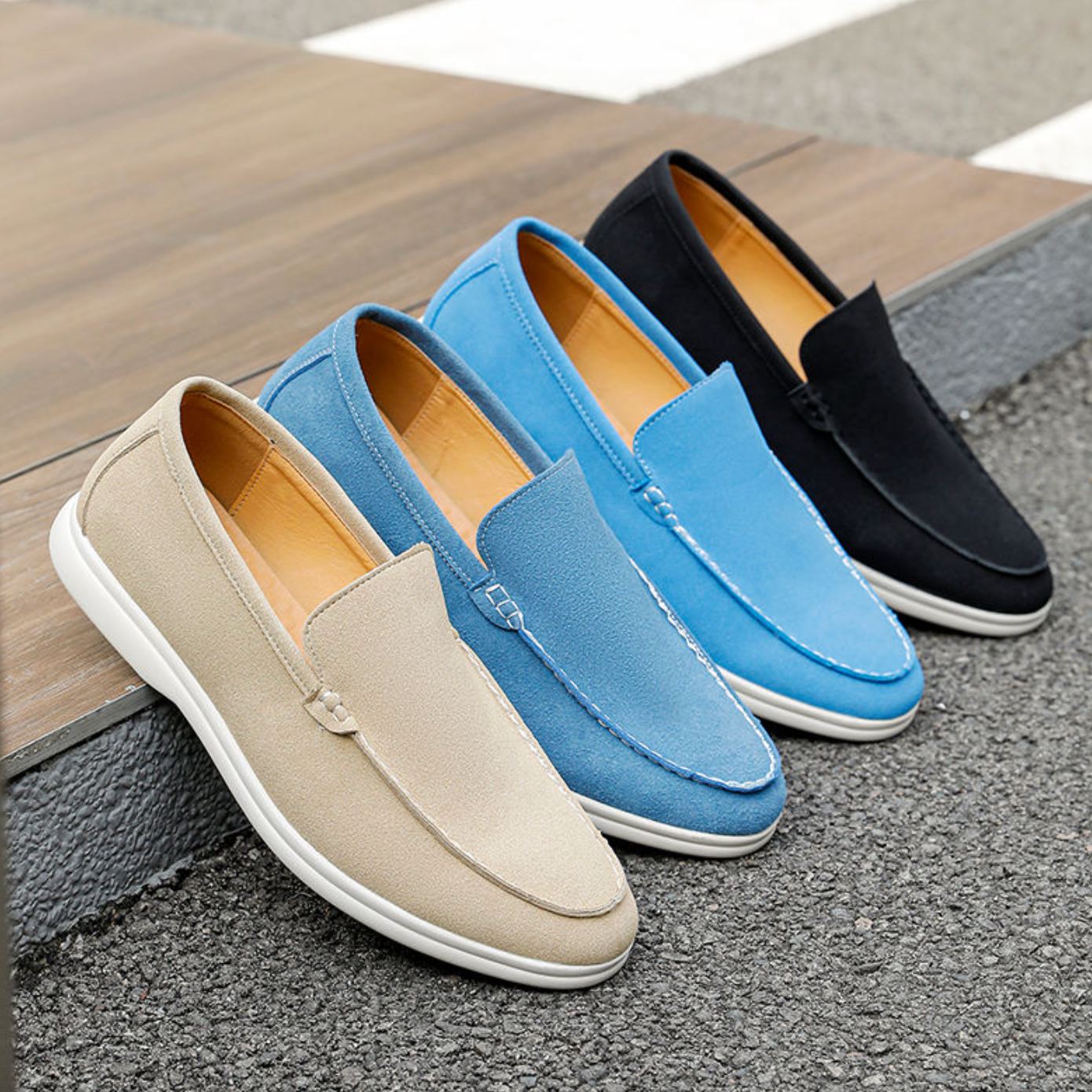 Men’s Genuine Suede Leather Loafers – Casual Office Boat Shoes with Custom Services