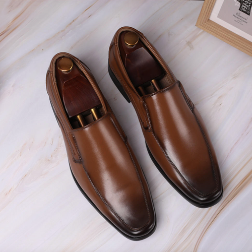 Men’s Formal Leather Dress Shoes – Light-Colored Waterproof Slip-On Business Shoes for Autumn