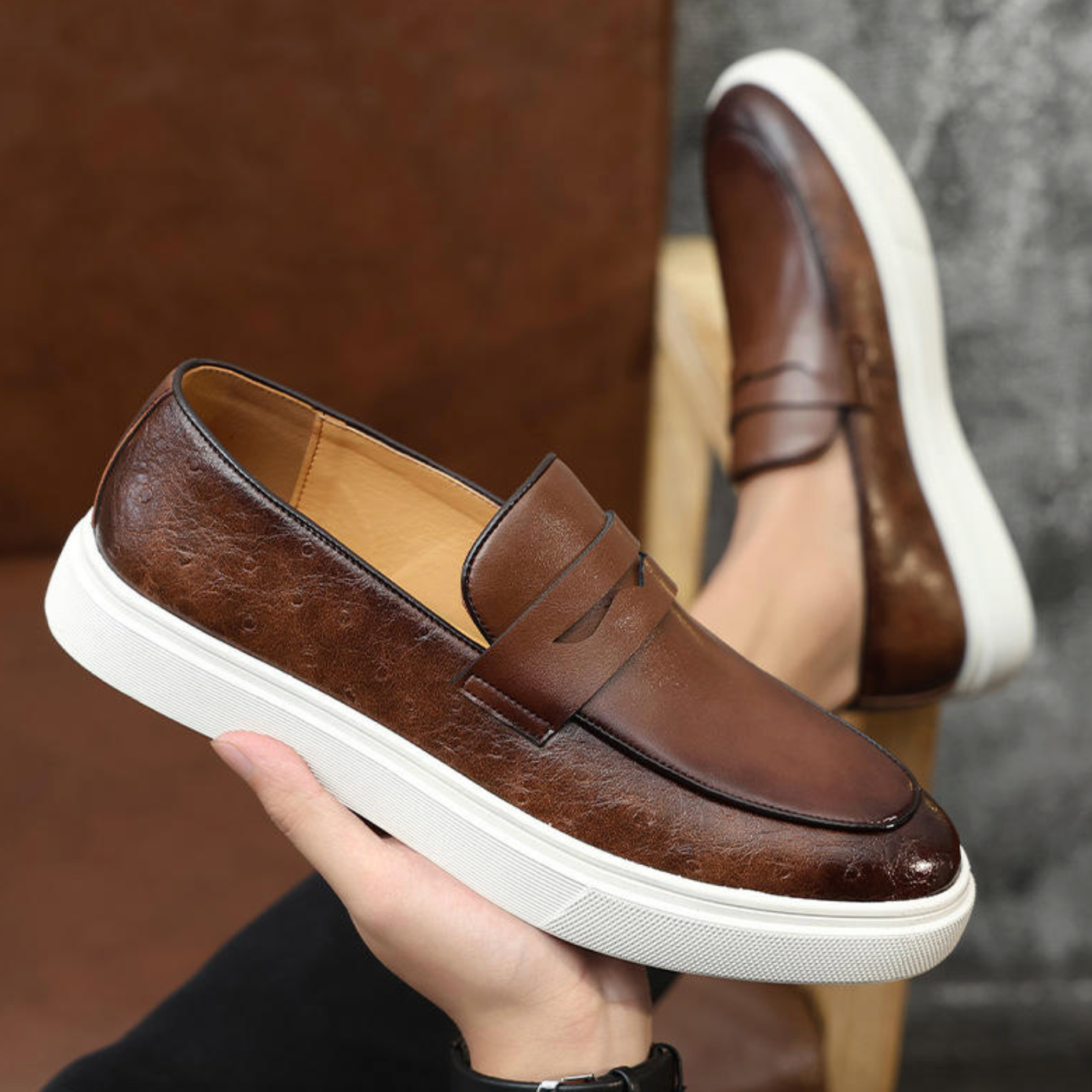 Men’s Large-Size PU Leather Loafers – Anti-Slip Flat Slip-On Casual Skate Shoes