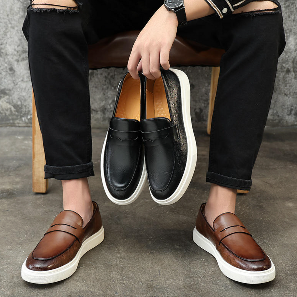 Men’s Large-Size PU Leather Loafers – Anti-Slip Flat Slip-On Casual Skate Shoes