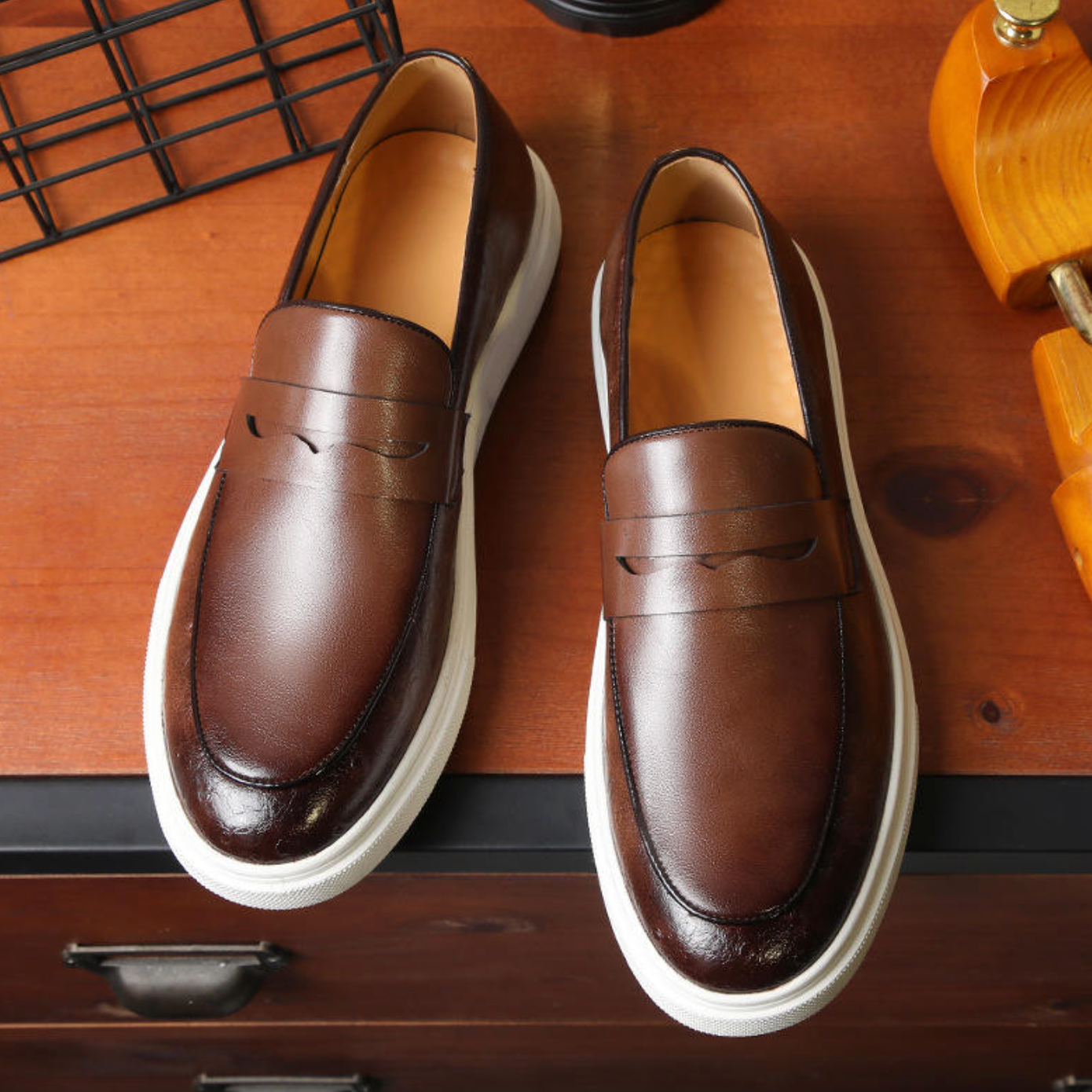 Men’s Large-Size PU Leather Loafers – Anti-Slip Flat Slip-On Casual Skate Shoes