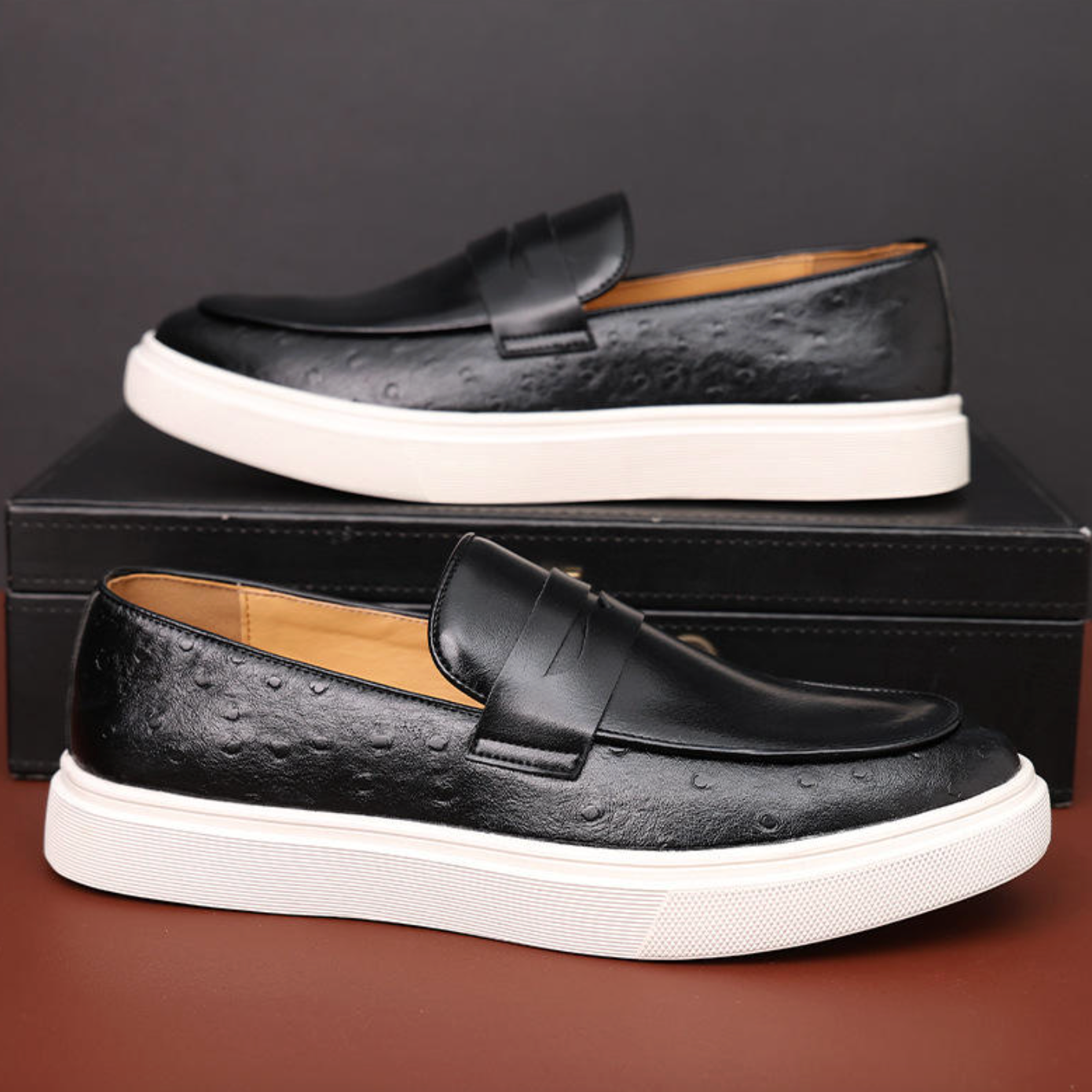Men’s Large-Size PU Leather Loafers – Anti-Slip Flat Slip-On Casual Skate Shoes