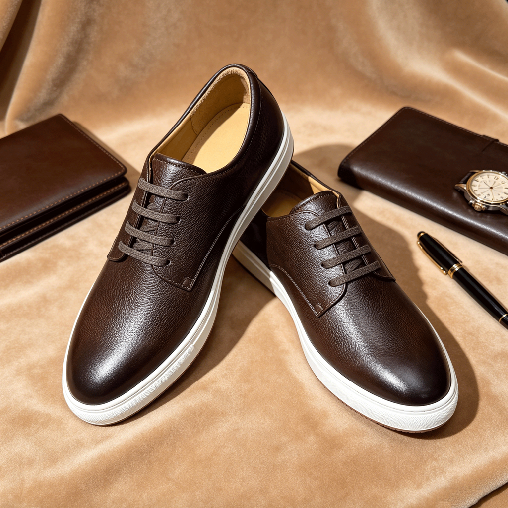 Men’s Cowhide Leather Dress Sneakers – Business Casual Office Shoes for Walking & Everyday Comfort