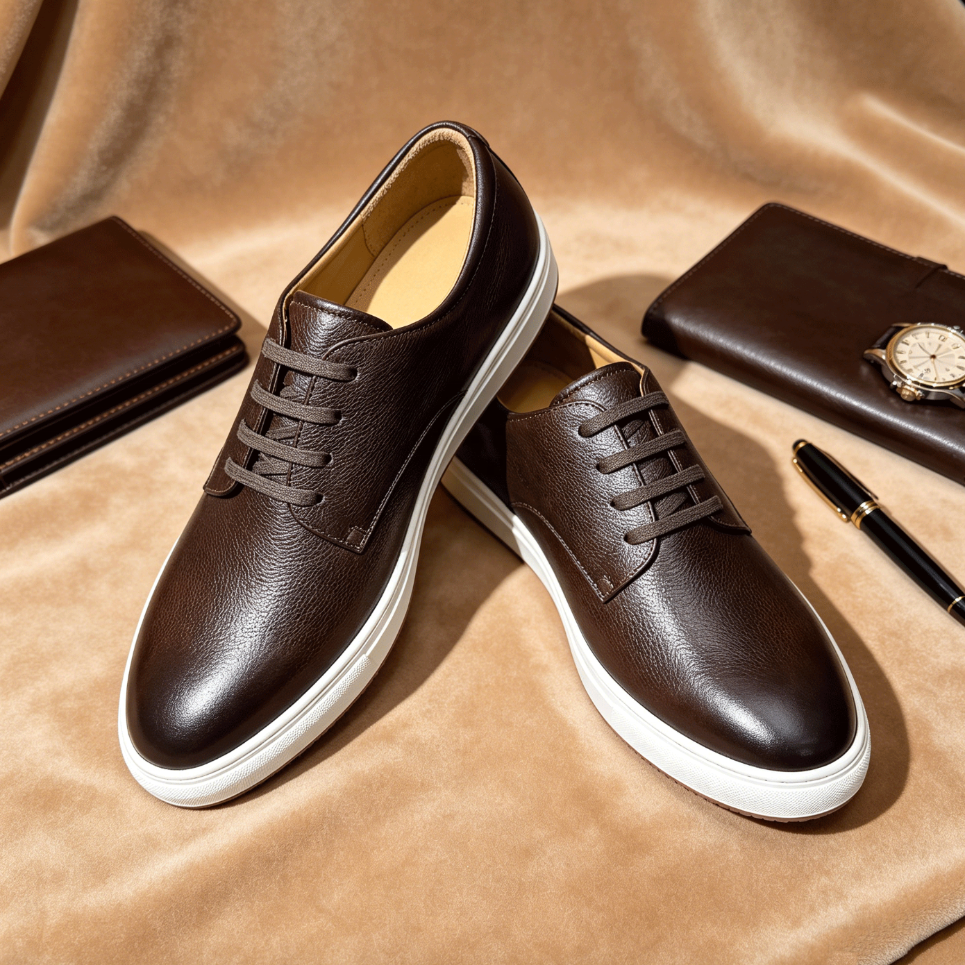 Men’s Cowhide Leather Dress Sneakers – Business Casual Office Shoes for Walking & Everyday Comfort