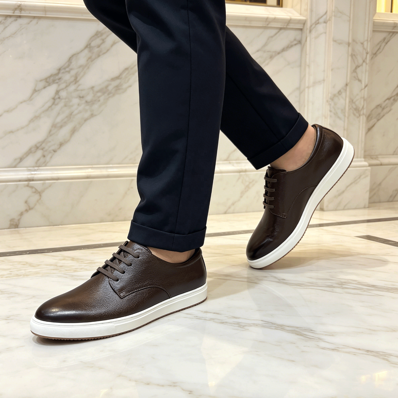 Men’s Cowhide Leather Dress Sneakers – Business Casual Office Shoes for Walking & Everyday Comfort